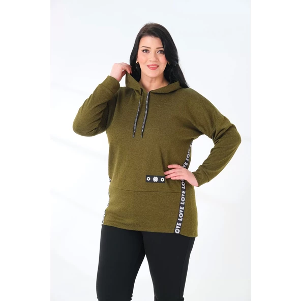 Kapüşonlu Büyük Beden Sweatshirt - Resim 3