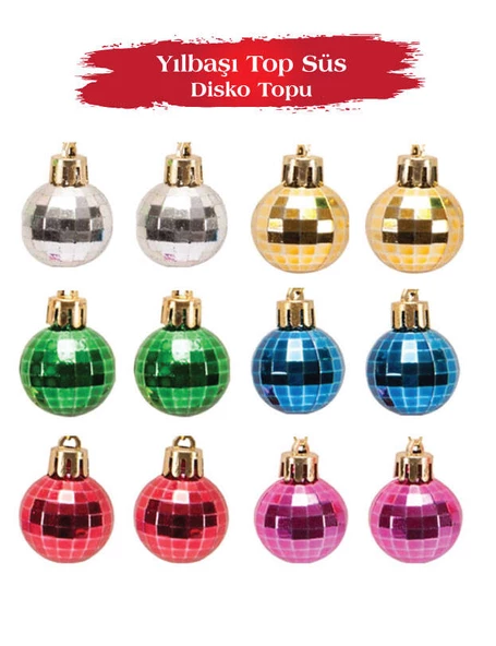 Yılbaşı Top Süs 3 cm Disko Topu 12 li ürün görseli 1