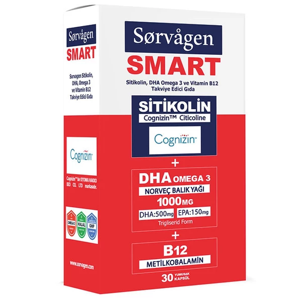Sorvagen Smart Sitikolin DHA Omega 3 Ve B12 30 Kapsül ürün görseli 1