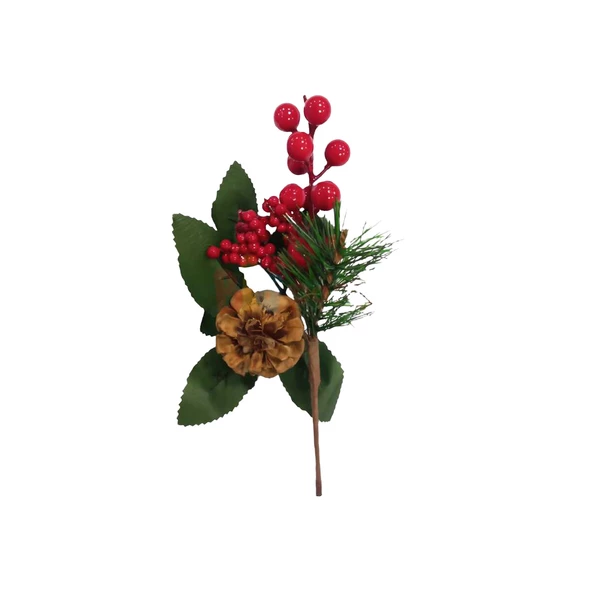 Yılbaşı Çam Dalı Orta Mini Berry Demeti Kozalaklı 22 Cm ürün görseli 1