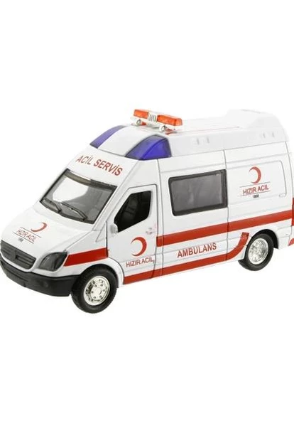 Metal Çek Bırak Sesli ve Işıklı Ambulans ( 1/36 Ölçek ) ürün görseli 1