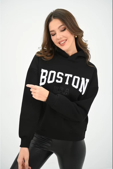 Kadın Kapüşonlu Baskılı Sweatshirt 1627-25 - Resim 7