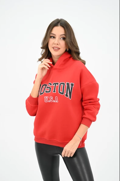Kadın Kapüşonlu Baskılı Sweatshirt 1627-25 - Resim 11
