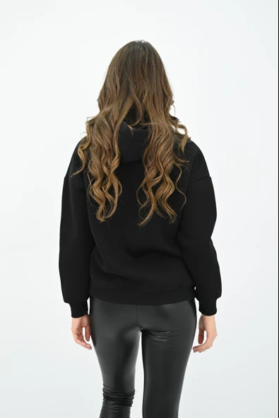 Kadın Kapüşonlu Baskılı Sweatshirt 1627-25 - Resim 6