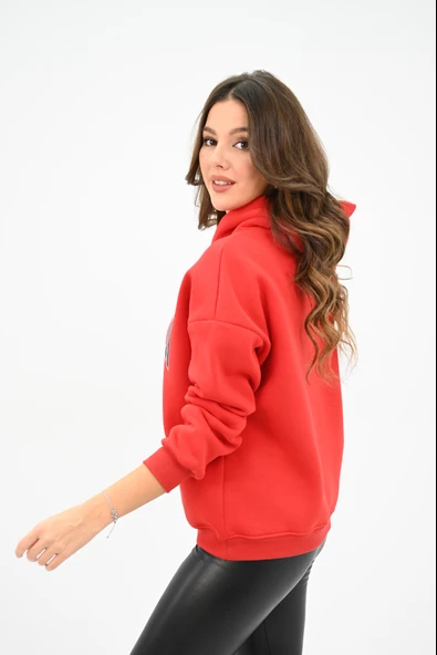 Kadın Kapüşonlu Baskılı Sweatshirt 1627-25 - Resim 12