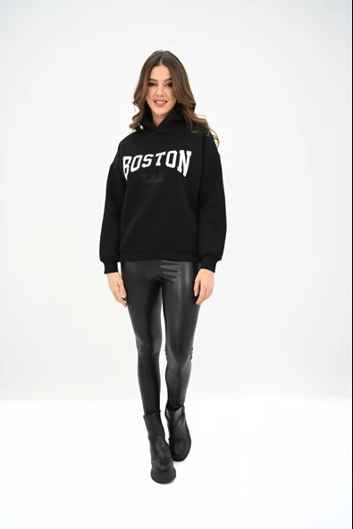 Kadın Kapüşonlu Baskılı Sweatshirt 1627-25 - Resim 3