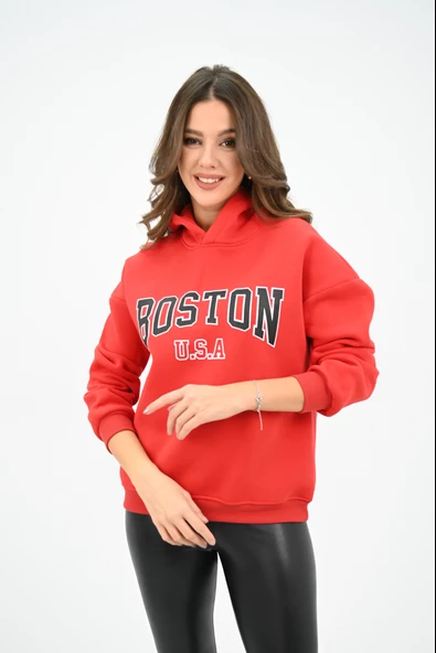 Kadın Kapüşonlu Baskılı Sweatshirt 1627-25 - Resim 8