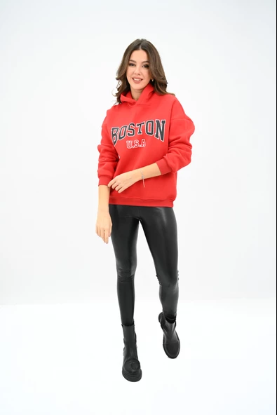 Kadın Kapüşonlu Baskılı Sweatshirt 1627-25 - Resim 9