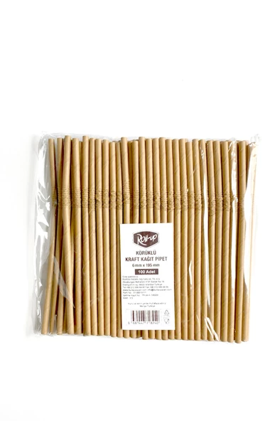 Roll-Up Doğaya Dönüş Ekolojik Doğal Körüklü Kraft Kağıt Pipet - 6 mm. - 19.5 Cm. - 100'lü Paket ürün görseli 1