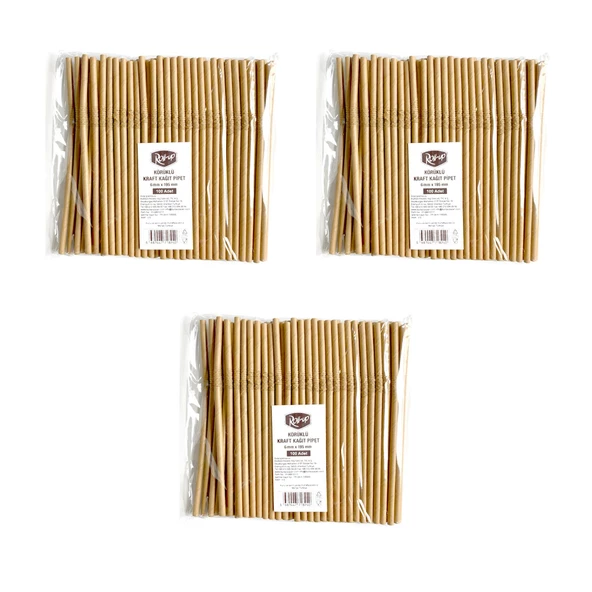 Roll-Up Doğaya Dönüş Ekolojik Doğal Körüklü Kraft Kağıt Pipet - 6 mm. - 19.5 Cm. - 100'lü 3 Paket ürün görseli 1