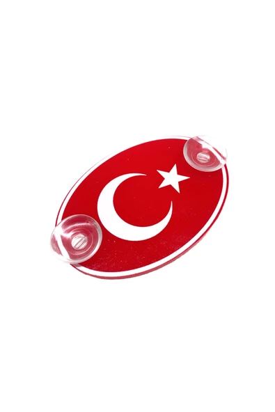 Türkiye Bayraklı Kırmızı Oval Vantuzlu Pleksi Cam Süsü Beyaz 13x8cm ürün görseli 1