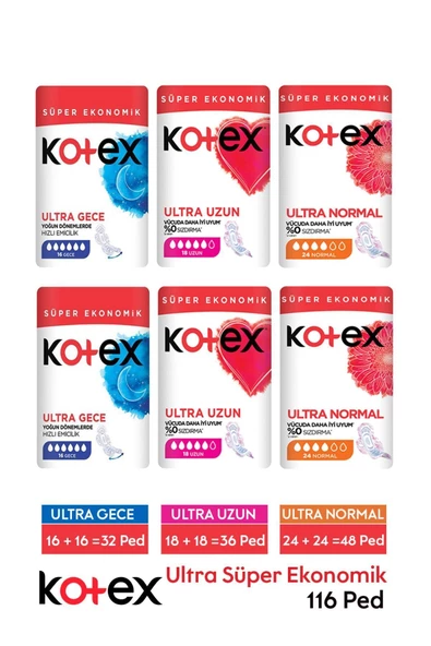 Kotex Ultra Süper Ekonomik Paket Gece Normal Uzun X 6 Paket ürün görseli 1