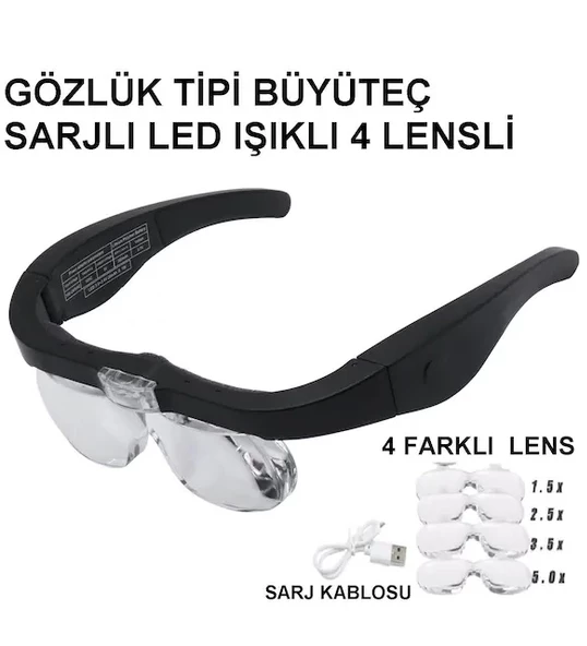Şarjlı Gözlük Büyüteç  4 Farklı Lens 11537dc ürün görseli 1
