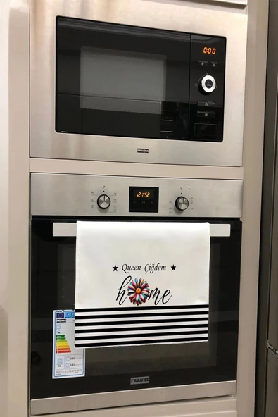 Valerine Life Kişiye İsme Özel Queen Home Çizgili Mutfak Kurulama ve Fırın Beyaz El Havlusu %100 Pamuklu 35x50cm ürün görseli 1
