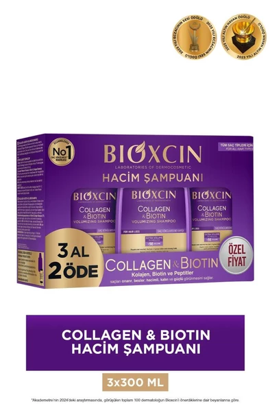Bioxcin Collagen & Biotin Ekstra Hacim Şampuanı 300 ml 3 Al 2 Öde - Kolajen Biotin İnce ve Seyrek Saçlar ürün görseli 1