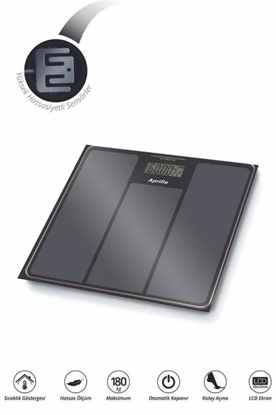 Aprilla Abs-1033 Yüksek Hassasiyetli Dijital Siyah Banyo Baskülü ürün görseli 1