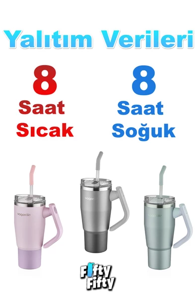 Vagonlife Tumbler Cup 0.94ML/34oz Pipetli/Rahat İçim Vakumlu Paslanmaz Çelik Termos-FFVGN1007-950ML ürün görseli 1