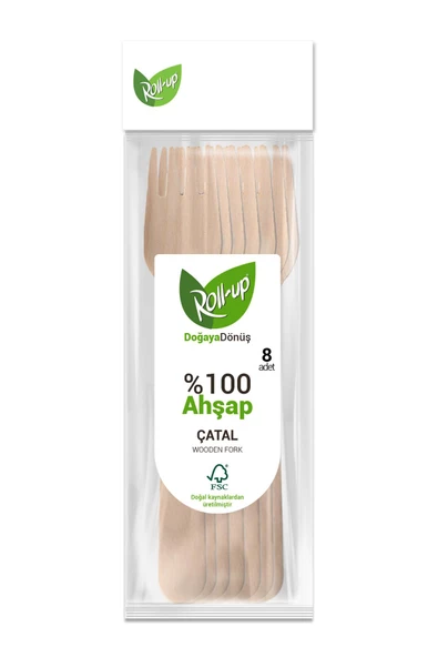 Roll-Up Doğaya Dönüş Ekolojik Doğal Doğa Dostu %100 Ahşap Çatal - 16 Cm. - 8'li Paket ürün görseli 1