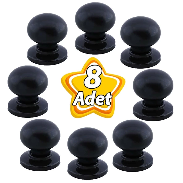8 Adet Petunya Kulp Siyah Polimer Düğme Kulp Siyah Tablalı Mobilya Mutfak Dolabı Çekmece Kulbu Kulpları ürün görseli 1