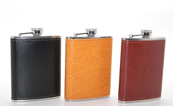 Paslanmaz Çelik Tekli 8 Oz Derili Matara  Alk2661 ürün görseli 1