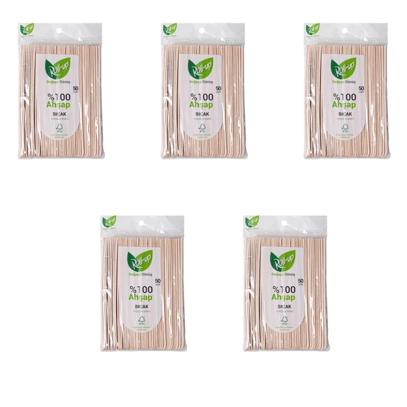 Roll-Up Doğaya Dönüş Ekolojik Doğal Doğa Dostu %100 Ahşap Bıçak - 16 Cm. - 50'li 5 Paket ürün görseli 1
