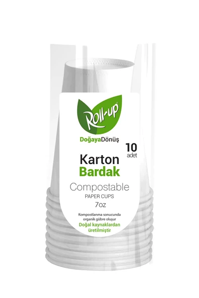 Roll-Up Doğaya Dönüş Ekolojik Doğal Kağıt Karton Bardak - 7Oz - 10'lu Paket ürün görseli 1
