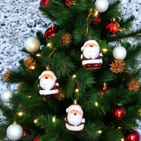 VIP DELUXE 3 ADET 8 CM PARLAK SİMLİ KIRMIZI NOEL BABA YILBAŞI AĞACI SÜSLERİ NOEL AĞACI SÜSLERİ ürün görseli 1