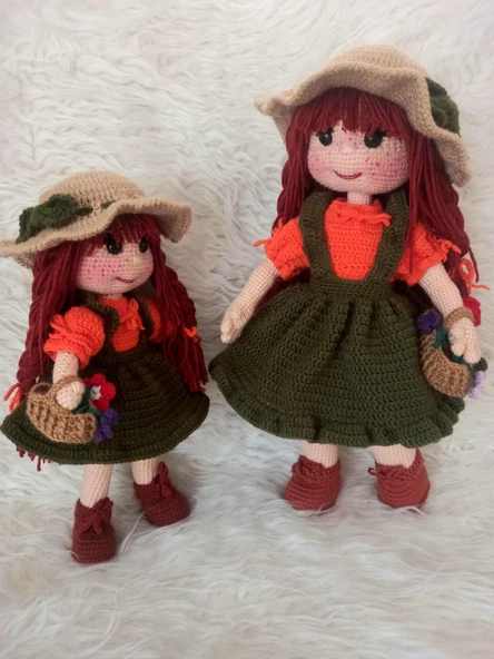 Anne Kız Çiftçi Bebekler Takımı Amigurumi Organik Oyuncak ürün görseli 1