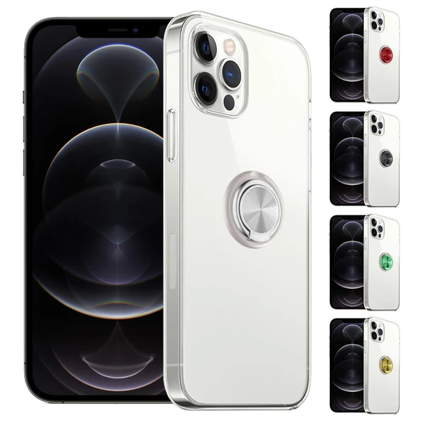 FitCase iPhone 12 / 12 Pro Kılıf Gross Ring Şeffaf Arka Kapak ürün görseli 1