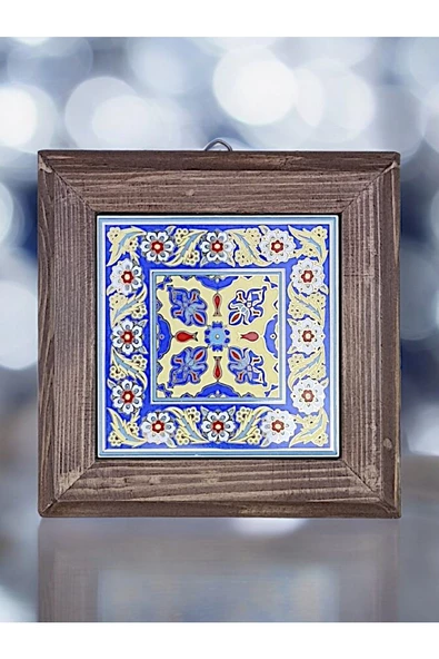 sharp&art  Ahşap Çerçeveli Çini Desenli 15*15 Cm Karo Duvar Süsü,3 Lü Ve Tekli Seçenekler Ile... ürün görseli 1