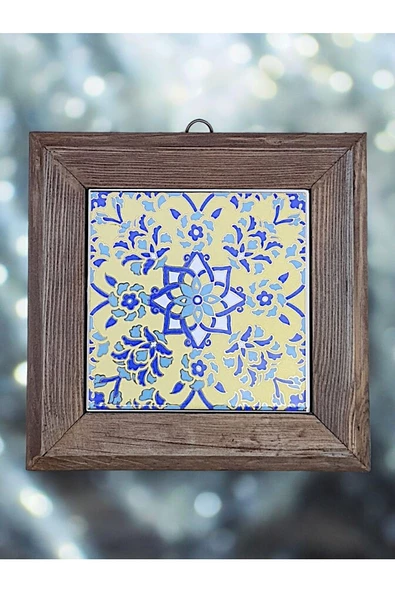 sharp&art  Ahşap Çerçeveli Çini Desenli 15*15 Cm Karo Duvar Süsü,3 Lü Ve Tekli Seçenekler Ile... ürün görseli 1
