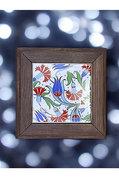 sharp&art  Ahşap Çerçeveli Çini Desenli 15*15 Cm Karo Duvar Süsü,3 Lü Ve Tekli Seçenekler Ile... ürün görseli 1