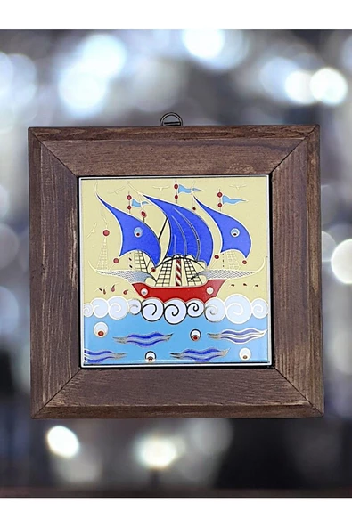 sharp&art  Ahşap Çerçeveli Çini Desenli 15*15 Cm Karo Duvar Süsü,3 Lü Ve Tekli Seçenekler Ile... ürün görseli 1