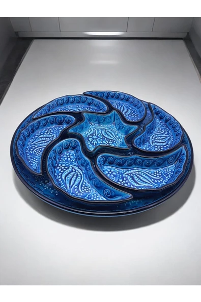 sharpart  Otantik Desenli Kabartmalı Seramik 8 Parça Kahvaltılık Ve Çerezlik Sunum Seti ürün görseli 1