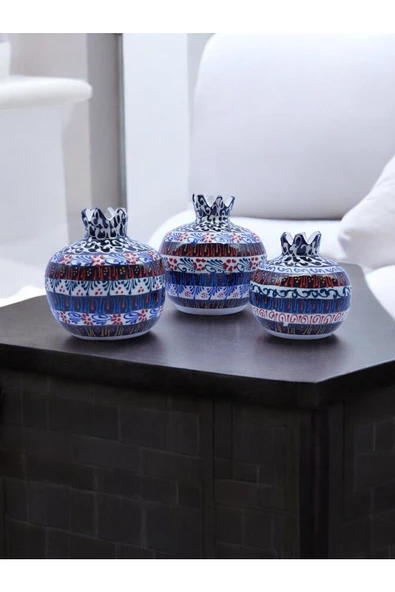 sharpart  Sharp&art Özel Ve %100 Detaylı El Işlemesi 3'lü Çini Nar Takımı...(12-10-8 CM) ürün görseli 1
