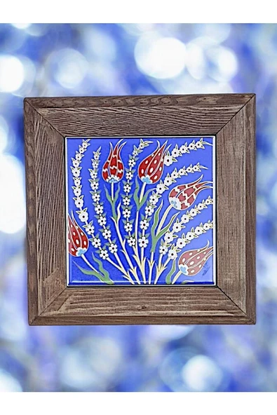 sharp&art  Ahşap Çerçeveli Çini Desenli 15*15 Cm Karo Duvar Süsü,3 Lü Ve Tekli Seçenekler Ile... ürün görseli 1