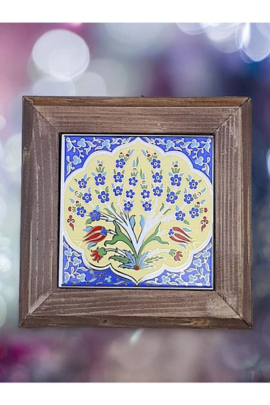 sharp&art  Ahşap Çerçeveli Çini Desenli 15*15 Cm Karo Duvar Süsü,3 Lü Ve Tekli Seçenekler Ile... ürün görseli 1