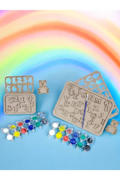 sharp&art  Ahşap Puzzle Alfabe ve Rakamlar Boyama Seti Çocuklar Boyayarak Öğrensinler Diye... ürün görseli 1