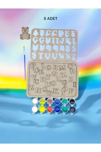 sharp&art  Ahşap Puzzle Alfabe ve Rakamlar Boyama Seti, Çocuklar Boyayarak Öğrensinler Diye... ürün görseli 1