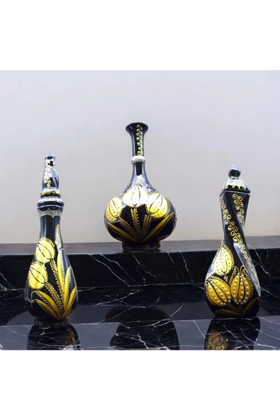 sharpart  Sharp&art Seramik Altın Yaldızlı Gece Serisi 3'lü Lüks Vazo Seti ürün görseli 1