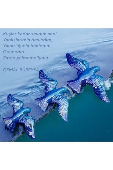 sharpart  3lü Turkuaz Mavi Seramik Duvar Süsü Kuşlar ürün görseli 1