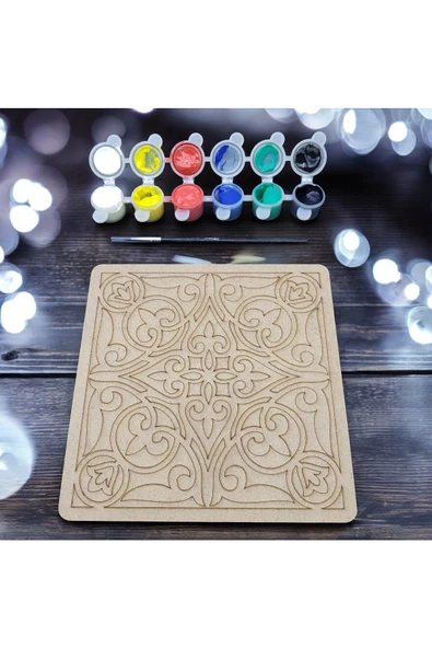 sharp&art  12 Farklı Model 20 Cm Ahşap Mandala,okul Aktivite,sanatsal Eğitim Hobi Seti (6LI BOYA VE FIRÇA SETİ) ürün görseli 1