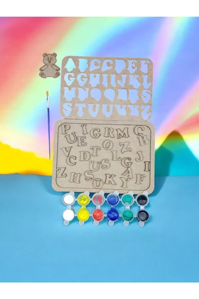 sharp&art  Ahşap Puzzle Alfabe ve Rakamlar Boyama Seti, Çocuklar Boyayarak Öğrensinler Diye... ürün görseli 1