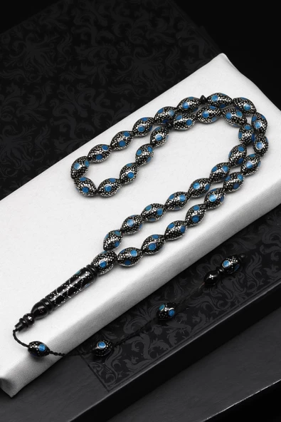 Gümüş İşlemeli Kuka Tesbih 8 x 12 mm Arpa Kesim ürün görseli 1