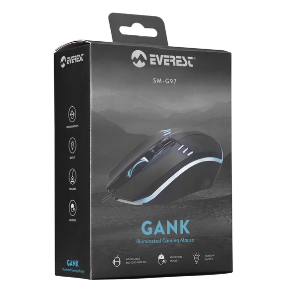 Mouse Oyuncu Gaming Rainbow Işıklı Everest SM-G97 GANK - Resim 7