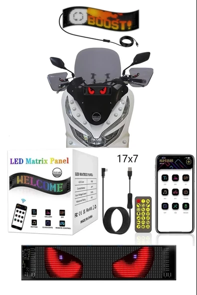 Motosiklet Uyumlu Led Matrx Panel 17x7 cm RG-B Ekran Kumandalı App Kontrollü ürün görseli 1