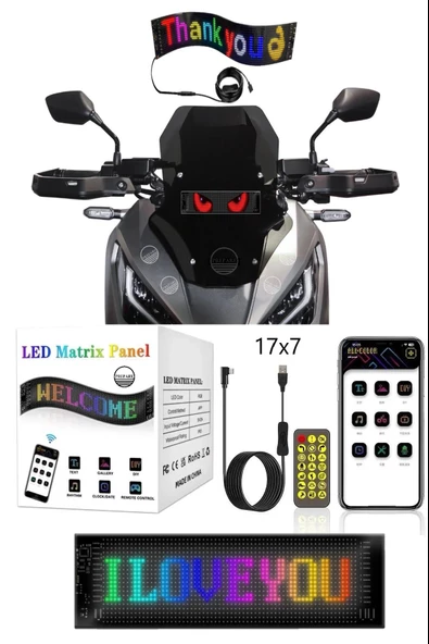 Motosiklet İçin Led Matrx Panel 17.3x7 cm RG-B Ekran Kumandalı App Kontrollü ürün görseli 1