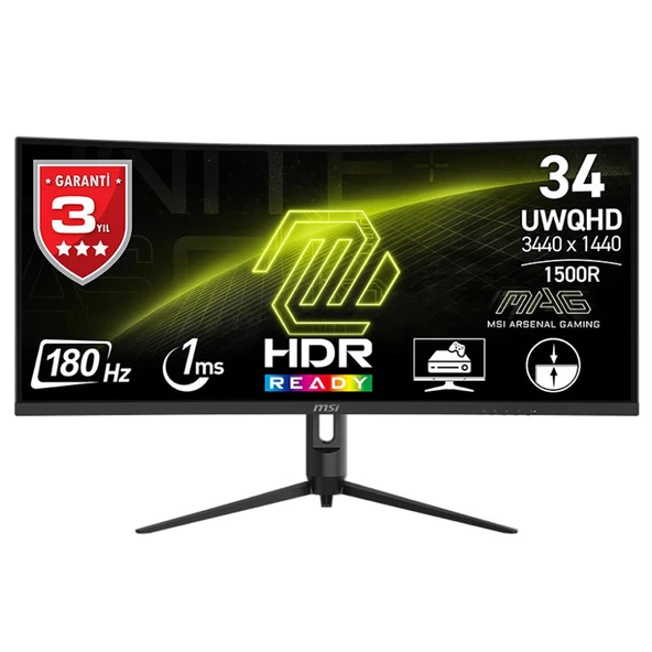MSI  34 MAG 342CQR E2 CURVED VA 3440X1440 WQHD 21:9 180HZ 1MS GAMING MONITOR ürün görseli 1