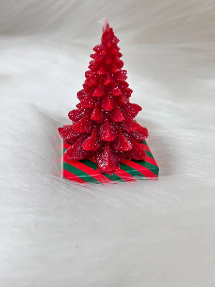 Yılbaşı Simli Çam Ağacı Mum Kırmızı 10 cm ürün görseli 1