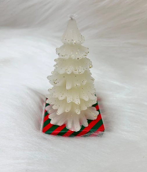 Yılbaşı Simli Çam Ağacı Mum Beyaz 10 cm ürün görseli 1